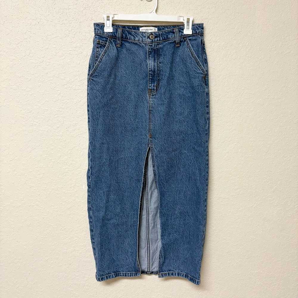 Abercrombie & Fitch High Rise Midi Denim Skirt High Slit Size 27/4 Y2K Western